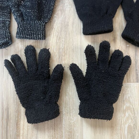 Bundle Lot of 3 Pair of Girls Childrens Gloves Sz 6-12 Black & Sparkly Glitter - Picture 4 of 4